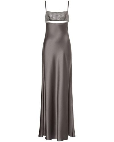 Alberta Ferretti Crystal-embellished Satin Gown - Grey