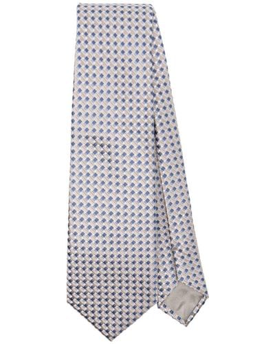 Giorgio Armani Cravate en soie à motif géométrique - Blanc