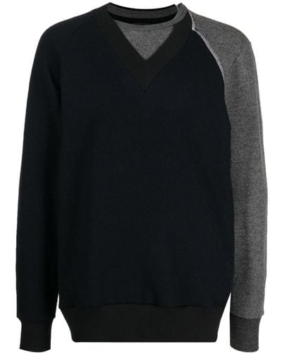 Kolor Patchwork-design Knitted Sweater - Blue