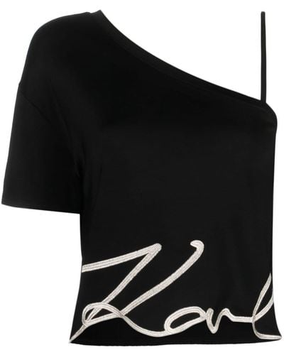 Karl Lagerfeld Haut asymétrique à logo imprimé - Noir