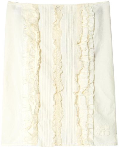 Miu Miu Ruffle-detailing Linen-blend Skirt - Natural