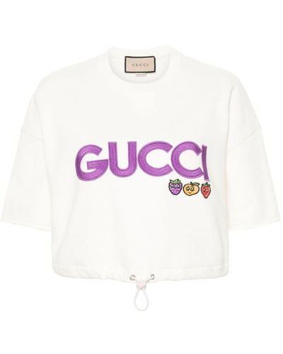 Gucci Embroidered-logo Jersey T-shirt - Pink