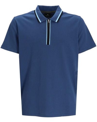 Paul Smith Short-zip Cotton Polo Shirt - Blue