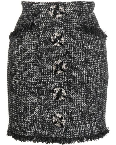Philipp Plein Button-front Tweed Skirt - Grey