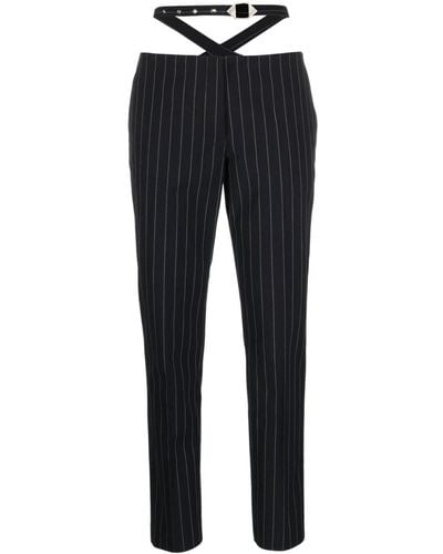 The Attico Cut-out Pinstriped Tailored Trousers - Blue