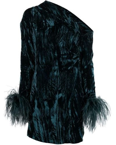 16Arlington Adelaide Feather-trim Velvet Minidress - Black