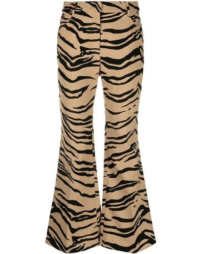 Stella McCartney Tiger-jacquard Cropped Flared Pants - Brown