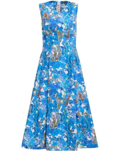 Marni Vestido midi con estampado floral - Azul