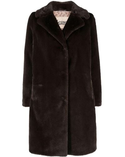 Herno Faux-fur Single-breasted Coat - Black
