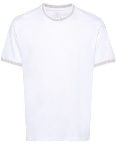 Eleventy T-shirt à bords rayés - Blanc