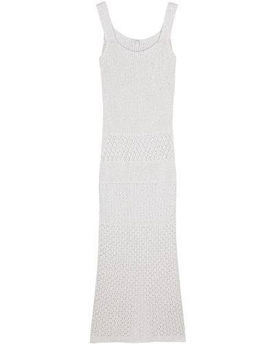 Eleventy Sequin-embellished Knitted Maxi Dress - White