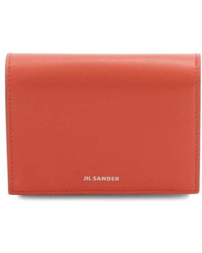 Jil Sander Porte-cartes en cuir à logo embossé - Rouge