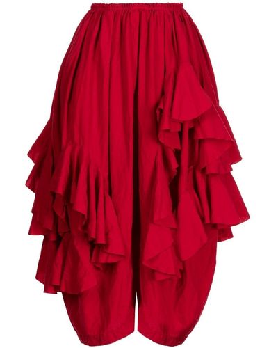 Comme des Garçons Ruffled Cropped Trousers - Red