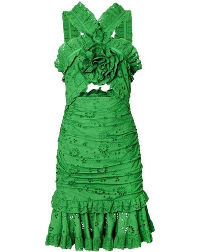 Carolina Herrera Broderie-anglaise Halterneck Cotton Minidress - Green