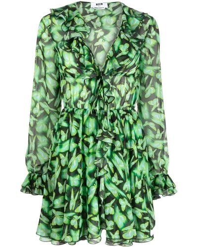 MSGM Mini-jurk Met Vlinderprint - Groen