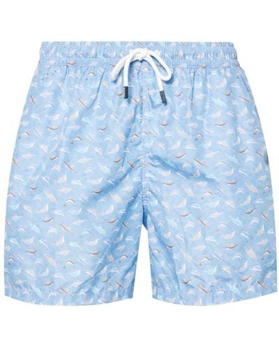 Fedeli Madeira Dolphin-pattern Swim Shorts - Blue
