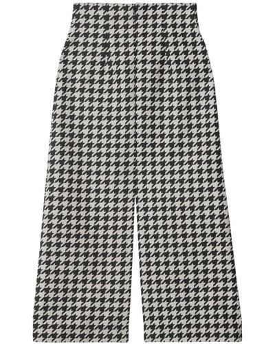 Burberry Houndstooth-pattern Gabardine Cropped Trousers - Grey