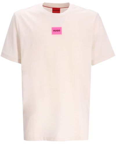 HUGO T-shirt en coton à logo appliqué - Rose