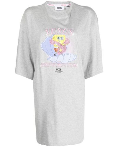 Gcds X SpongeBob T-Shirtkleid mit Venus-Print - Weiß