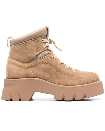 Gianvito Rossi Vancouver Suede Lace-up Boots - Natural