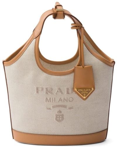 Prada Logo Print Mini Bucket Bag - Brown