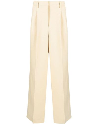 Ami Paris Box-pleat Wool Tailored Trousers - Natural