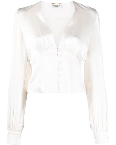 Saint Laurent V-neck Silk Blouse - White