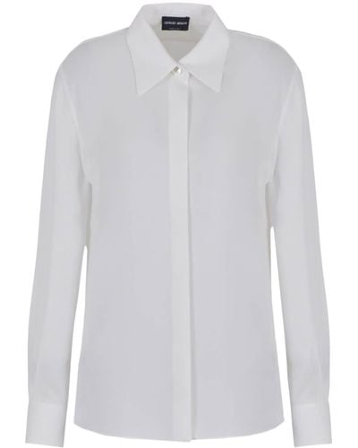 Giorgio Armani Seidenhemd mit spitzem Kragen - Weiß