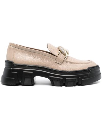 Pollini Chain-detail Leather Loafers - Natural