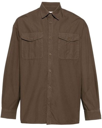 Emporio Armani Classic-collar Organic Cotton Shirt - Brown