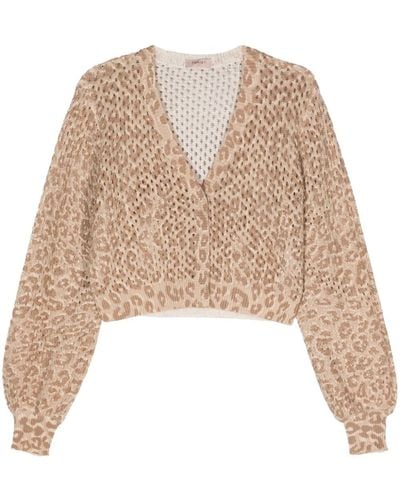 Twin Set Leopard-print Open-knit Cardigan - Natural