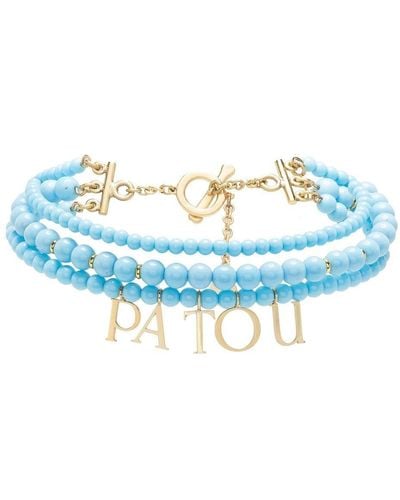Patou Collier de perles à plaque logo - Bleu