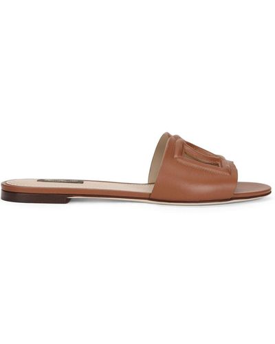 Dolce & Gabbana Dg Logo Leather Sandal - Brown