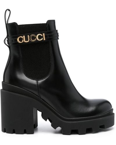 Gucci Enkellaarzen Met Logo - Zwart