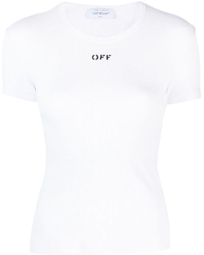 Off-White c/o Virgil Abloh T-shirt à côte blanc avec broderie hors de la broderie