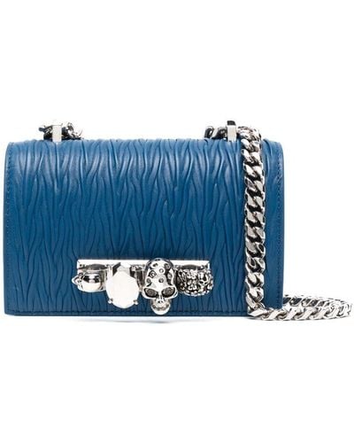 Alexander McQueen Four Ring Leather Satchel Bag - Blue
