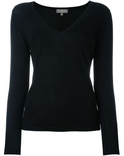 N.Peal Cashmere Superfine V-neck Sweater - Black