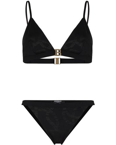 Balmain Triangel-Bikini mit Print - Schwarz