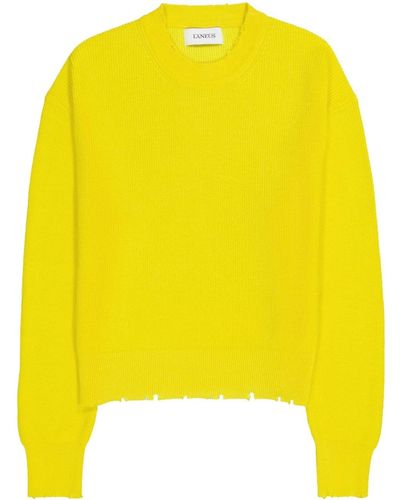 Laneus Ribbed-knit Cotton Jumper - Yellow