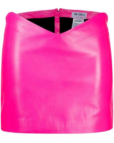 The Attico Asymmetric Leather Pencil Skirt - Pink