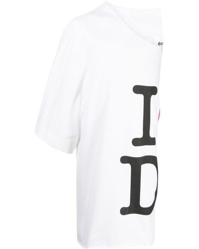 Doublet T-shirt imprimé à une épaule - Blanc