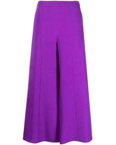 Valentino Garavani Cropped Flared Silk Trousers - Purple