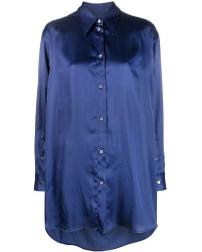 MM6 by Maison Martin Margiela Oversized Cut-out Satin Shirt - Blue