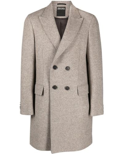 Zegna Manteau en laine à boutonnière croisée - Gris