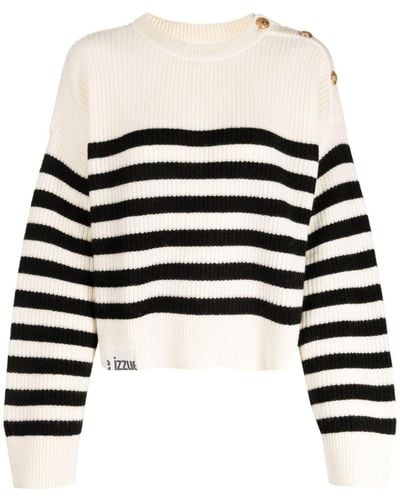 Izzue Logo-patch Striped Sweater - Black