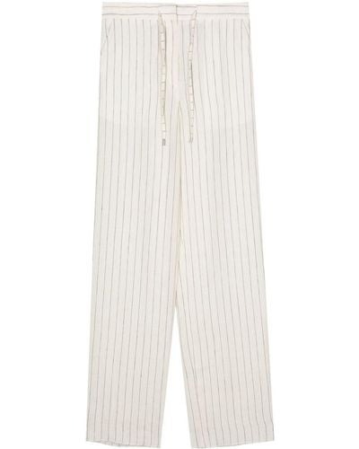 Lardini Pinstriped Linen Straight Pants - White