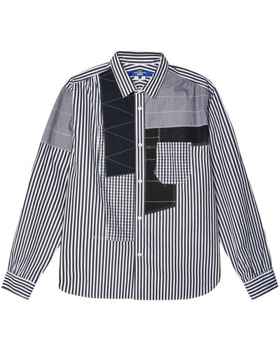 Junya Watanabe Striped Patchwork Cotton Shirt - Blue
