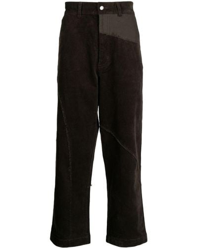 FIVE CM Patchwork Corduroy Straight-leg Trousers - Black
