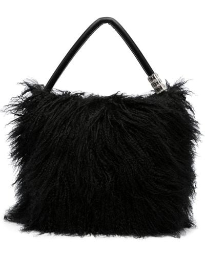 David Koma Crystal-embellished Shearling Shoulder Bag - Black