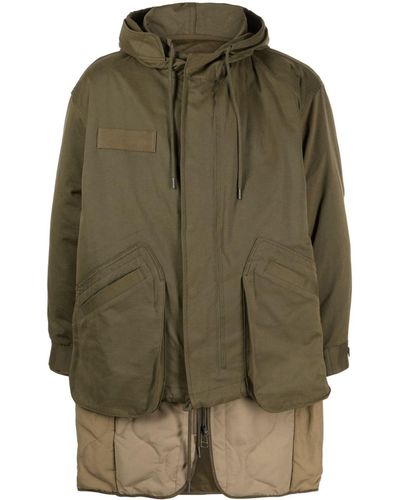 FIVE CM Layered-design Padded Hooded Jacket - Green